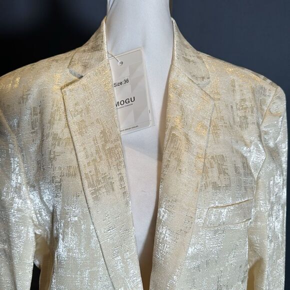 Men’s Slim Fit Beige Dress Suit Jacket Blazer Formal Notched Lapels Size 36 NWT - Picture 4 of 11